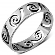 Plain Solid Sterling Silver Waves Band Ring, rp651
